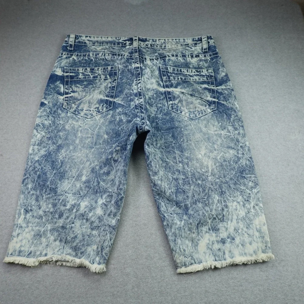 Smoke Rise Denim Shorts Mens 40 Blue Acid Wash Distressed Raw Hem Jean